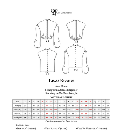 Leah Blouse 1860s Shirt pdf Sewing Pattern