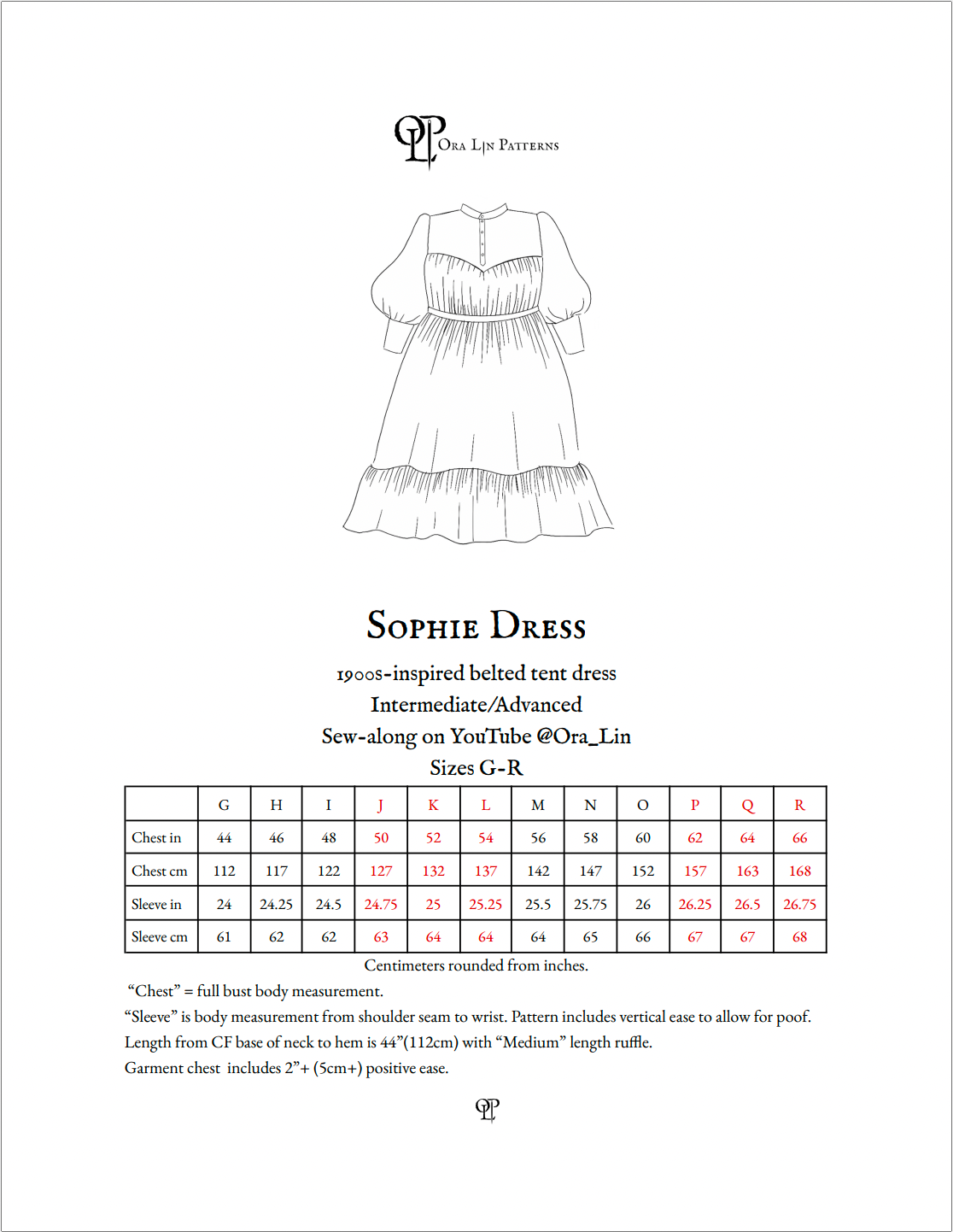 Sophie Extended Size Range Victorian Style Tent Dress pdf Sewing Pattern
