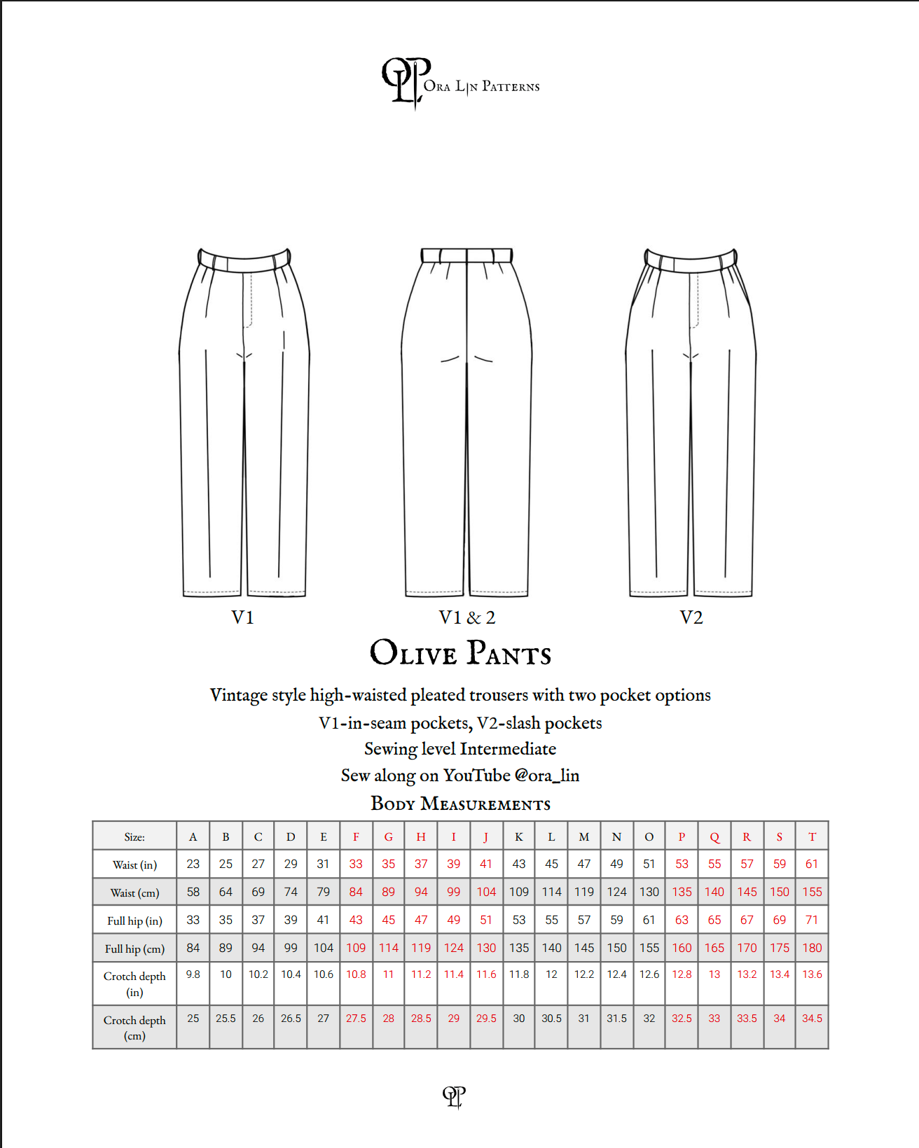 Olive Pants pdf Sewing Pattern