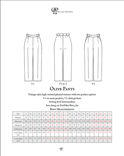 Olive Pants pdf Sewing Pattern